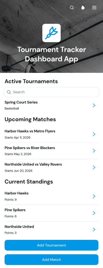 Tournament Tracker Dashboard App Template