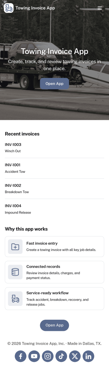 Towing Invoice App Template