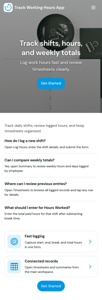 Track Working Hours App Template