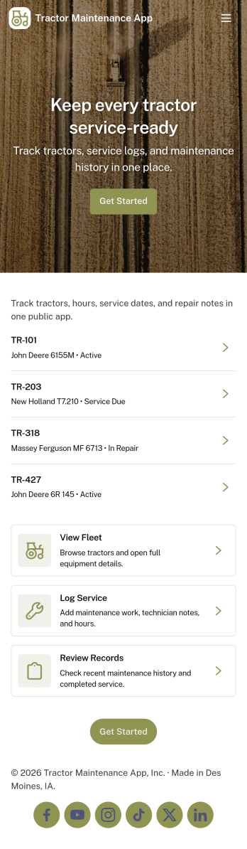Tractor Maintenance App Template