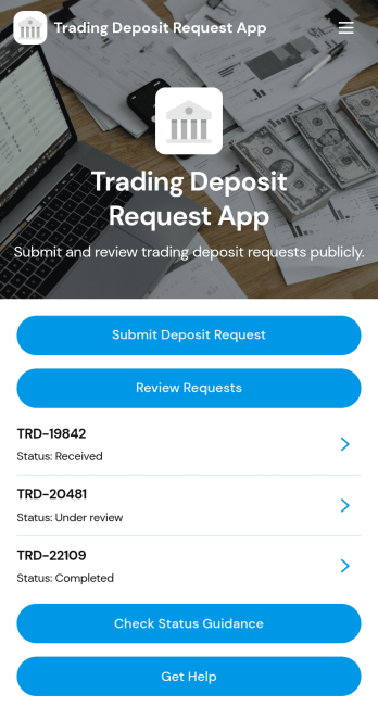 Trading Deposit Request App Template