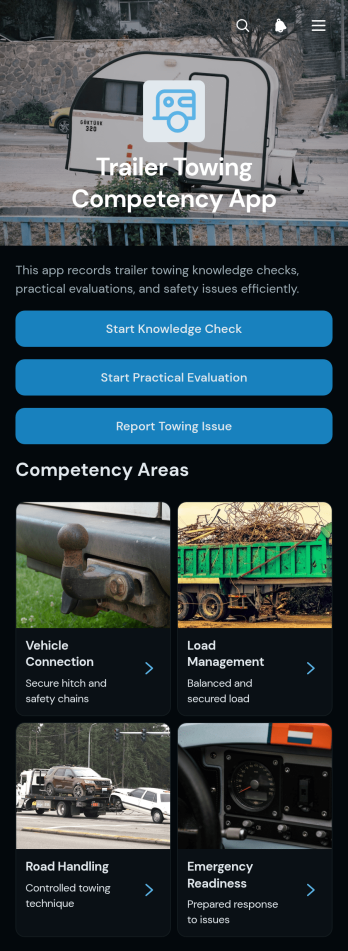 Trailer Towing Competency App Template