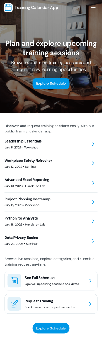 Training Calendar App Template