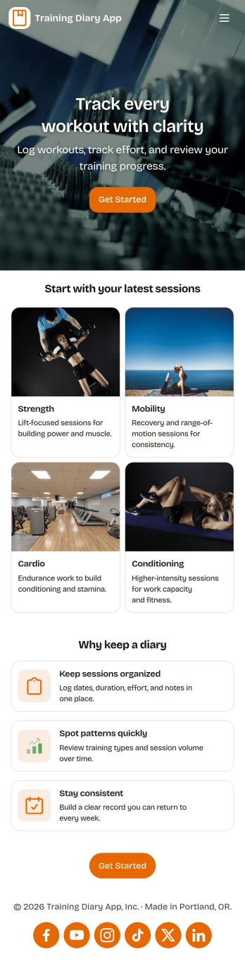 Training Diary App Template