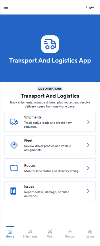 Transport and Logistics App Template