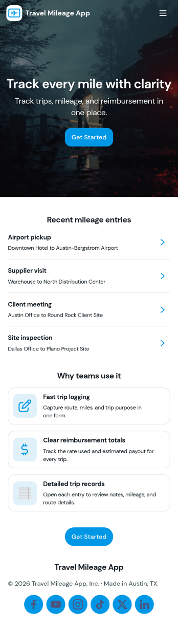 Travel Mileage App Template