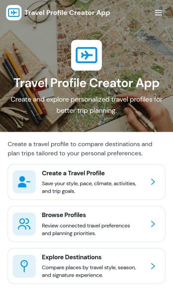 Travel Profile Creator App Template