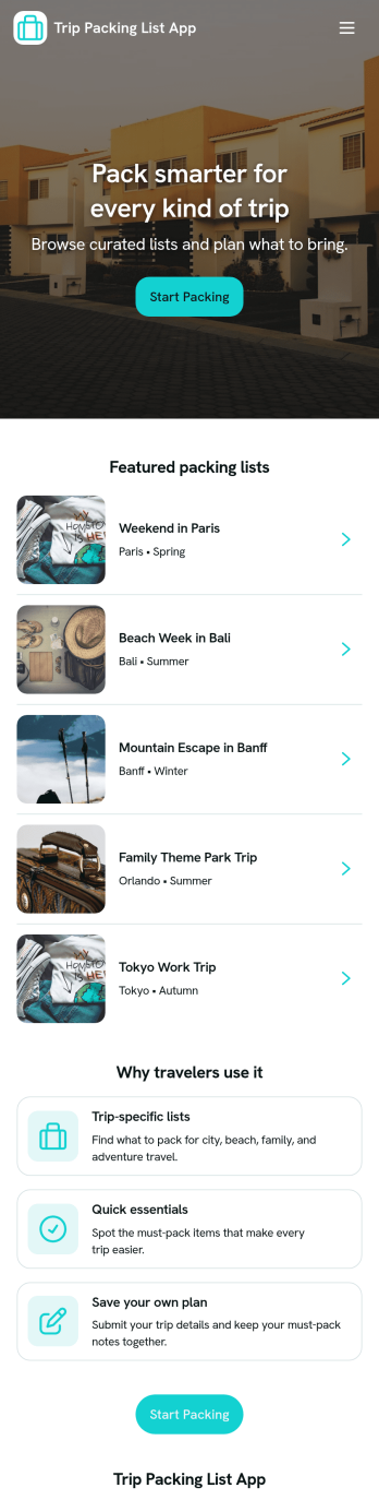 Trip Packing List App Template
