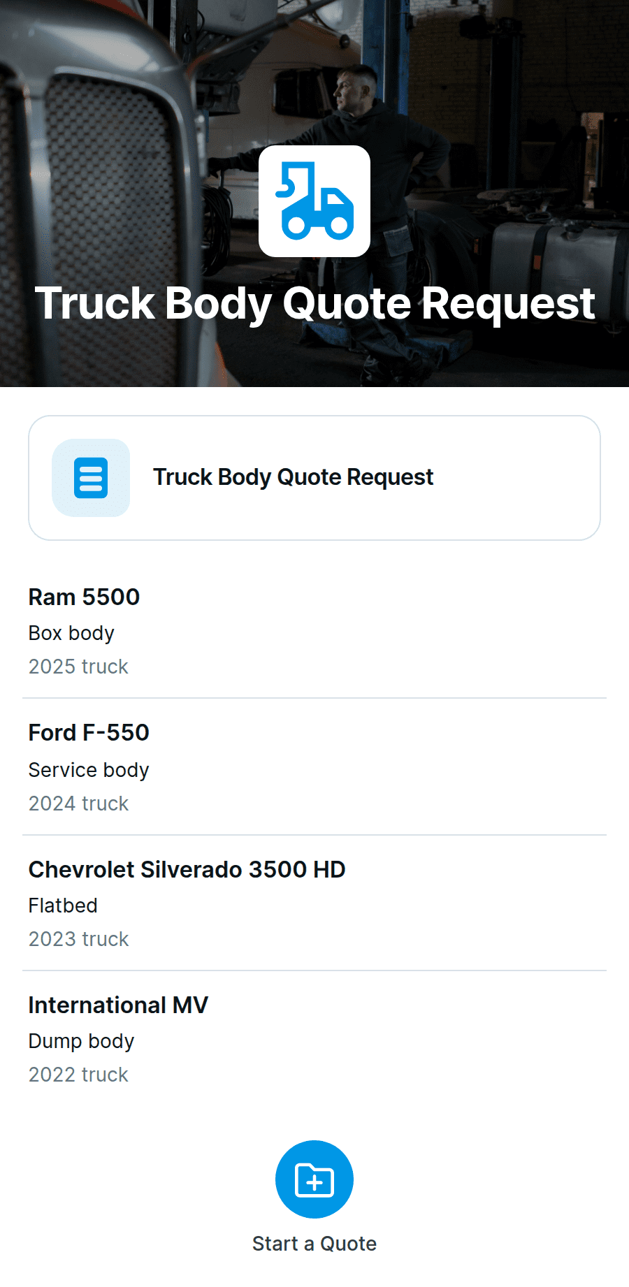 Truck Body Quote Request App Template | Jotform