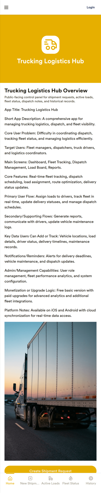 Trucking Logistics Hub App Template