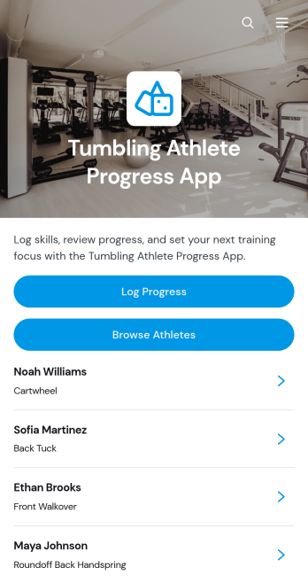 Tumbling Athlete Progress App Template