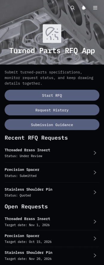 Turned Parts RFQ App Template