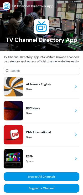 TV Channel Directory App Template