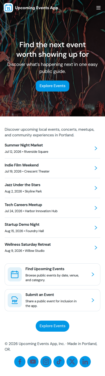 Upcoming Events App Template