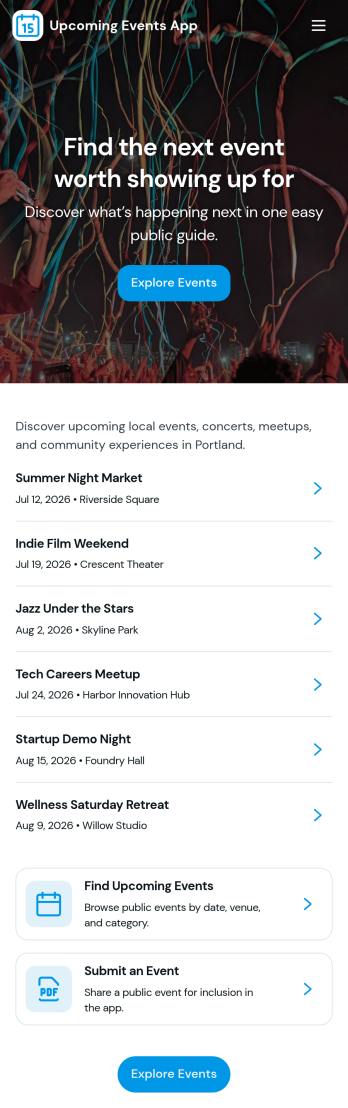 Upcoming Events App Template