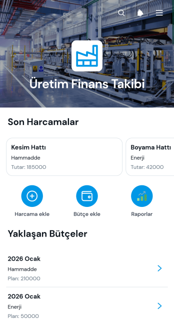 Üretim Finans Takip Uygulama Șablonu