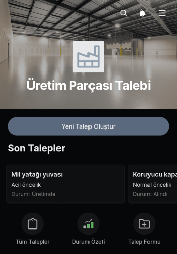 Üretim Parçası Talep Uygulama Șablonu