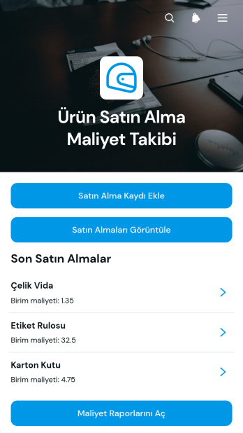Ürün Satın Alma Maliyeti Takip Uygulama Șablonu