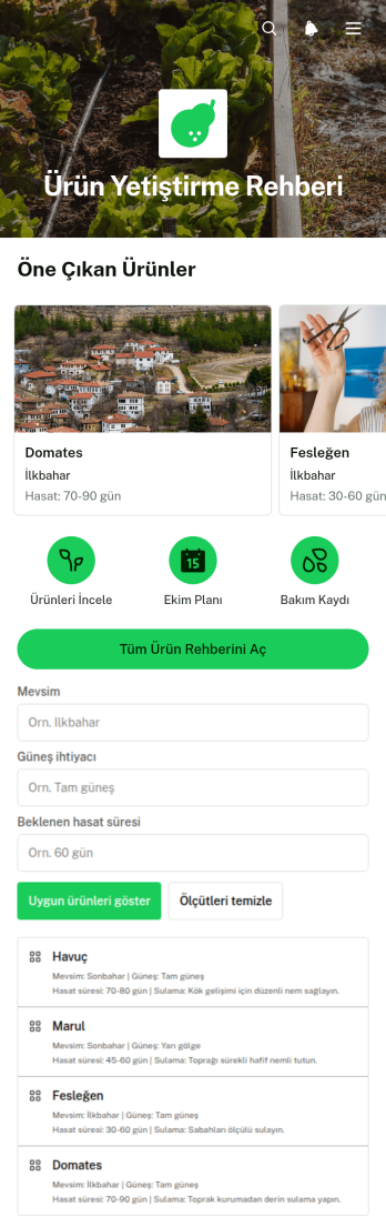 Ürün Yetiştirme Rehberi Uygulama Șablonu