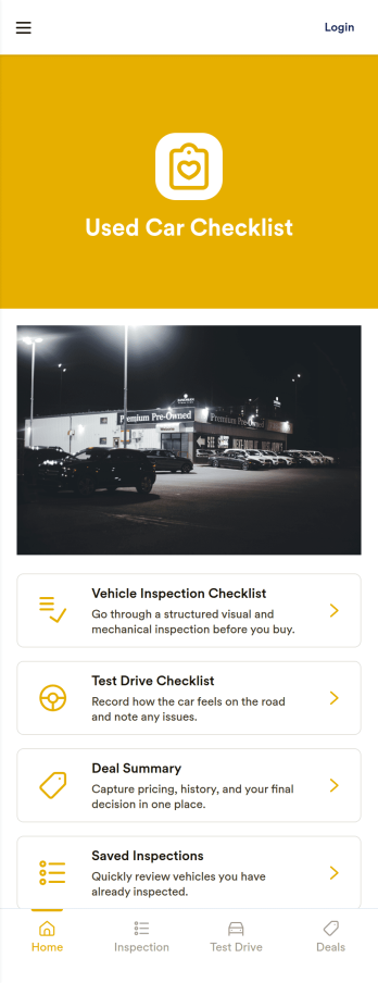 Used Car Checklist App Template