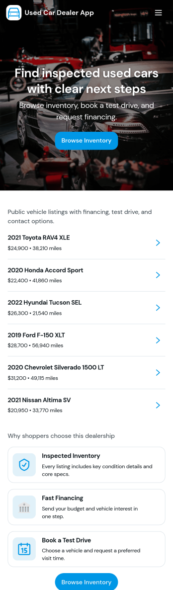 Used Car Dealer App Template