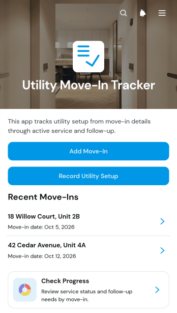 Utility Move-In Tracker App Template