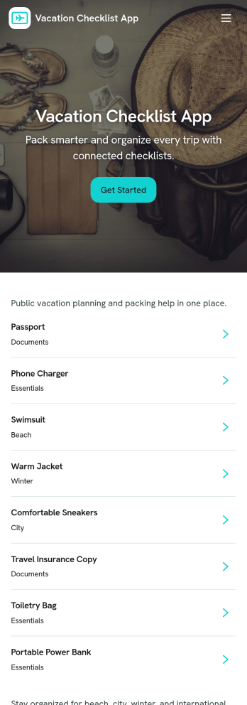 Vacation Checklist App Template