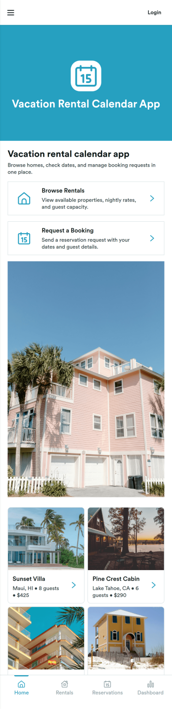 Vacation Rental Calendar App Template