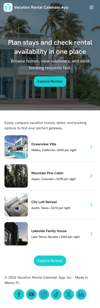 Vacation Rental Calendar App Template