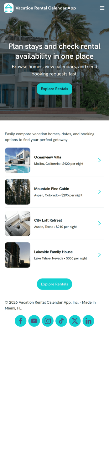 Vacation Rental Calendar App Template