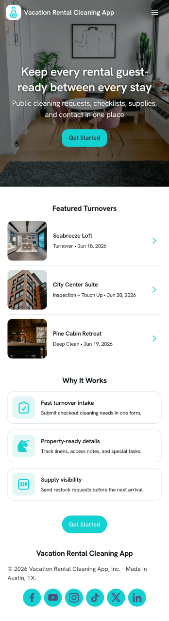 Vacation Rental Cleaning App Template