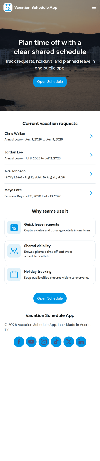 Vacation Schedule App Template