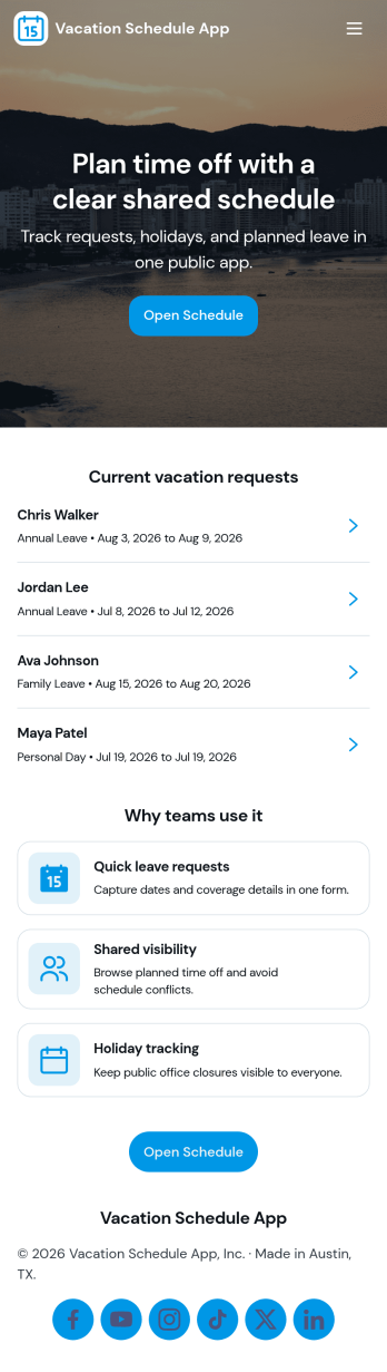 Vacation Schedule App Template