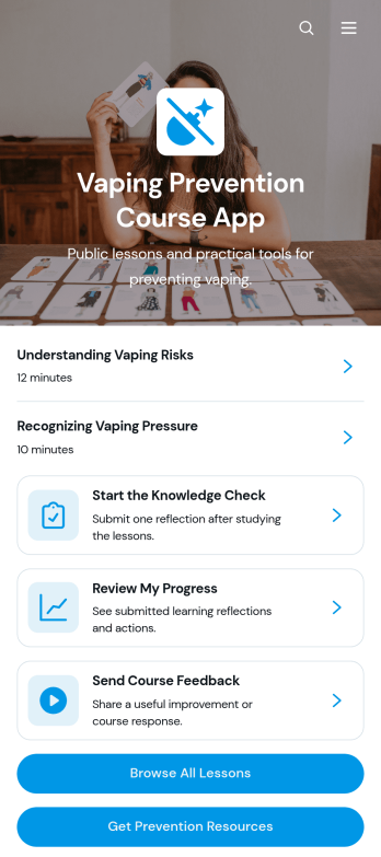 Vaping Prevention Course App Template