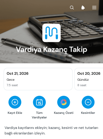 Vardiya Kazanç Takip Uygulama Șablonu