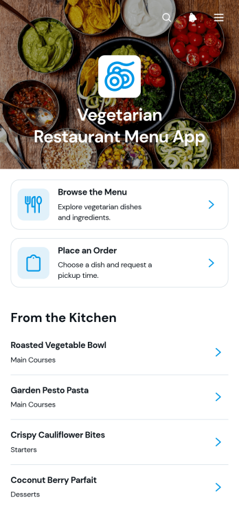Vegetarian Restaurant Menu App Template
