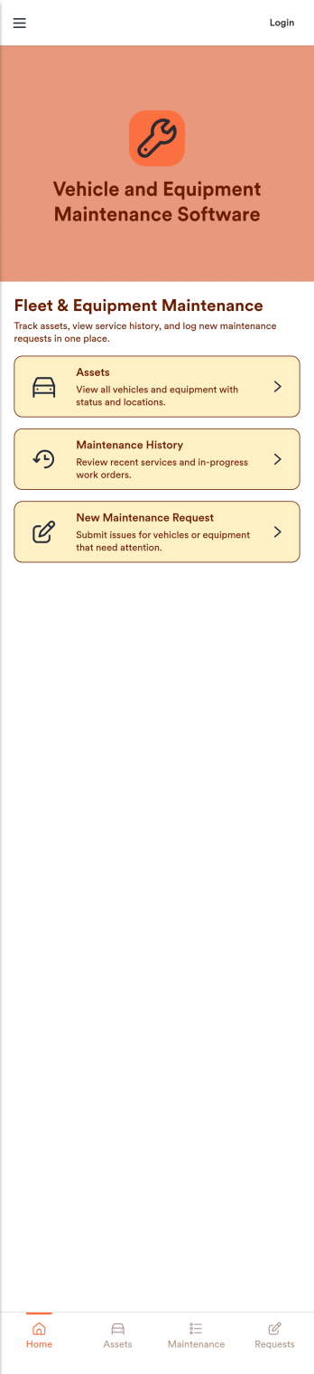 Vehicle and Equipment Maintenance Software App Template