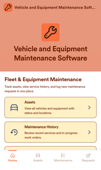 Vehicle and Equipment Maintenance Software App Template