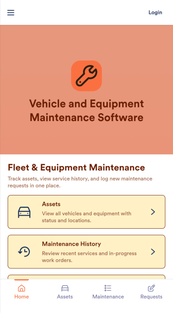Vehicle and Equipment Maintenance Software App Template
