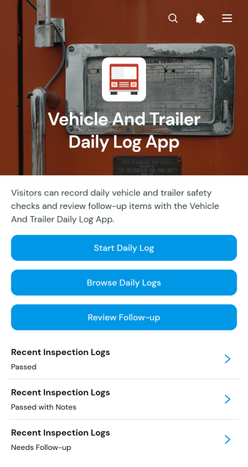 Vehicle And Trailer Daily Log App Template