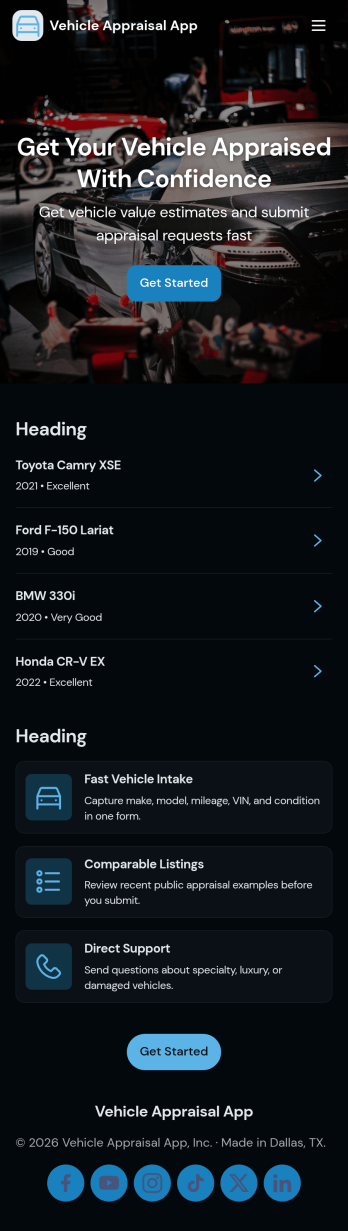 Vehicle Appraisal App Template