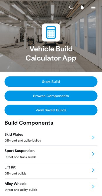 Vehicle Build Calculator App Template