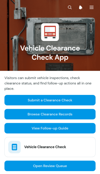 Vehicle Clearance Check App Template