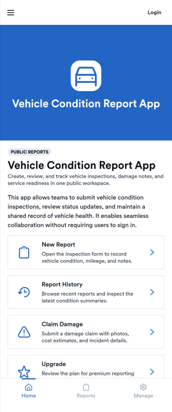 Vehicle Condition Report App Template
