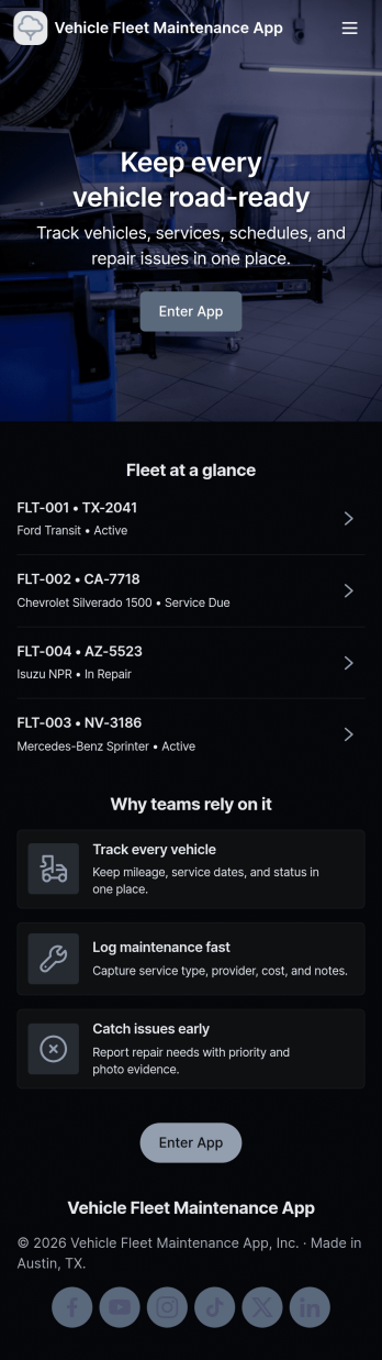 Vehicle Fleet Maintenance App Template