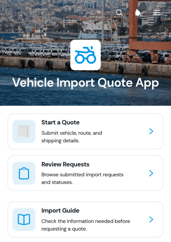 Vehicle Import Quote App Template