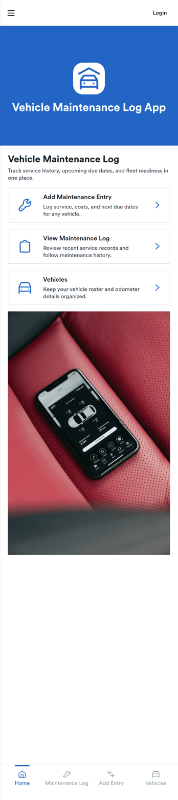 Vehicle Maintenance Log App Template