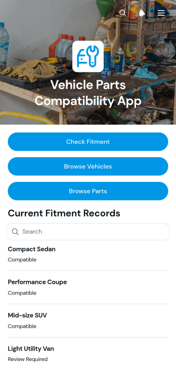 Vehicle Parts Compatibility App Template