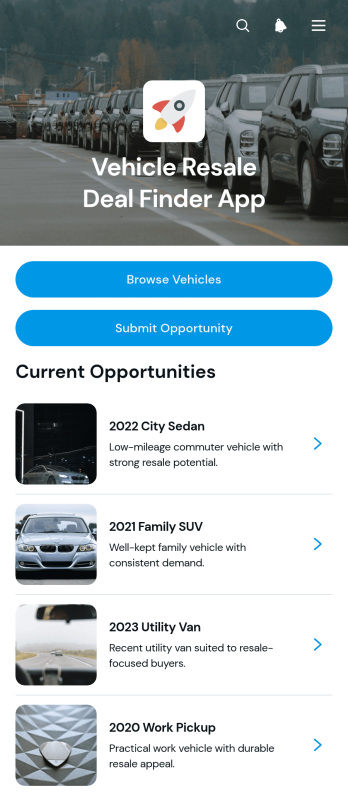 Vehicle Resale Deal Finder App Template