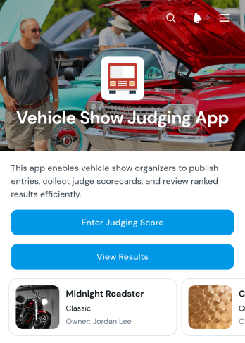 Vehicle Show Judging App Template